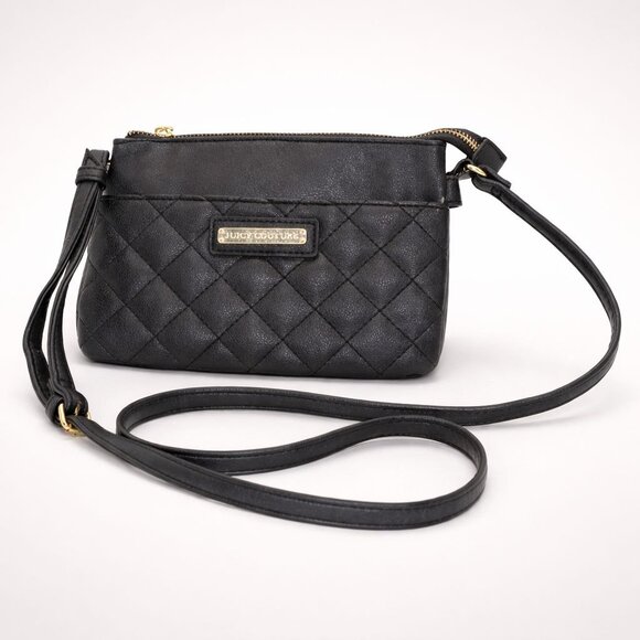 Juicy Couture Quilted Black Crossbody Bag Gold Hardware Logo Detailing Adjustabl - Picture 3 of 7